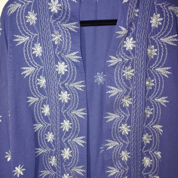 Soft Surroundings Blue Embroidered Kimono Open Front Cardigan One Size Women - Picture 3 of 9